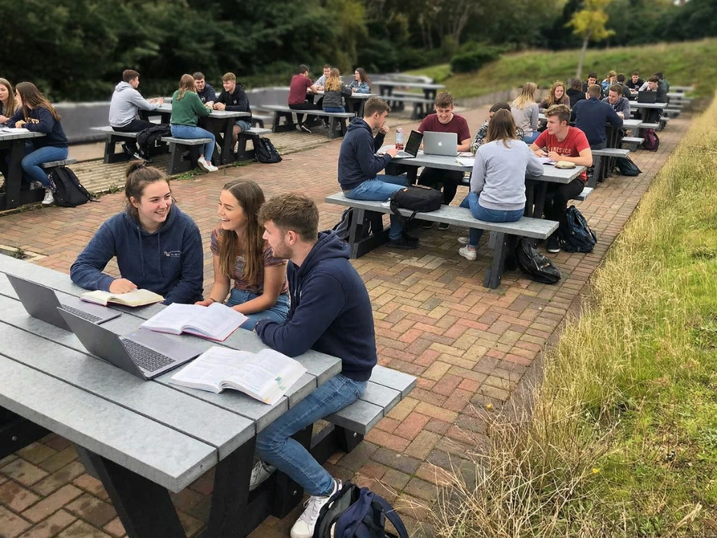 Studenten aan picknicktafel Lyon zonder leuning  kopie.webp