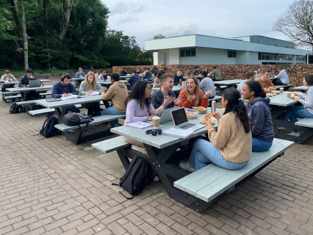 verzameling CROSS picknicktafels op de Campus.webp