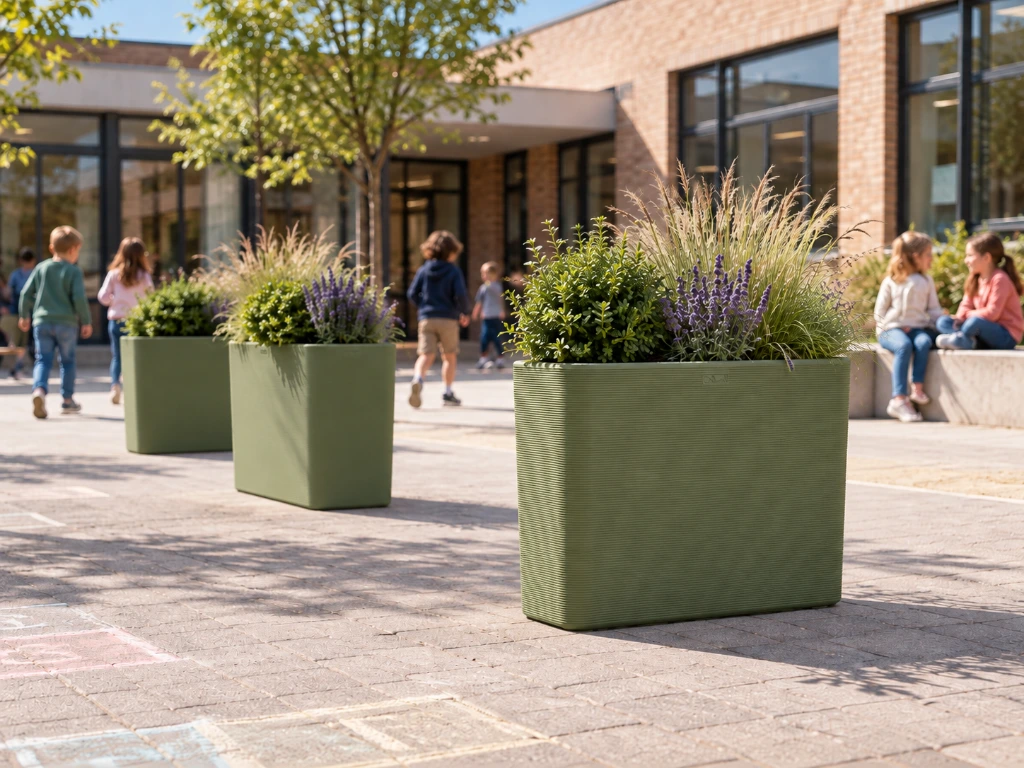Groene schooltuin met diveroplanters.webp
